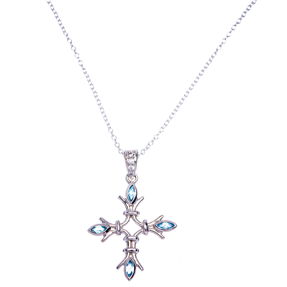 Blue Topaz Cross Necklace 17 7/8" (925 Sterling Silver) N90056
