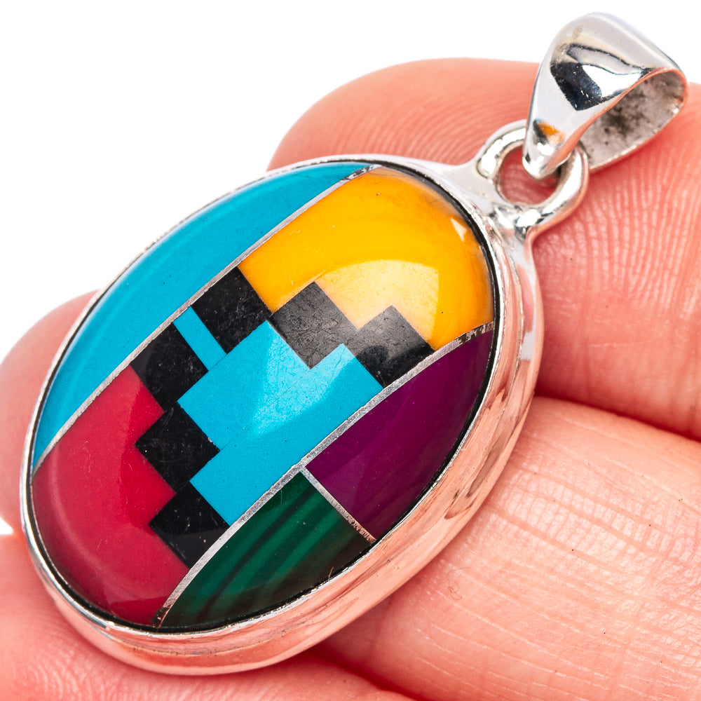 Multi-Stone Inlay Pendant 1 1/2" (925 Sterling Silver) P41526