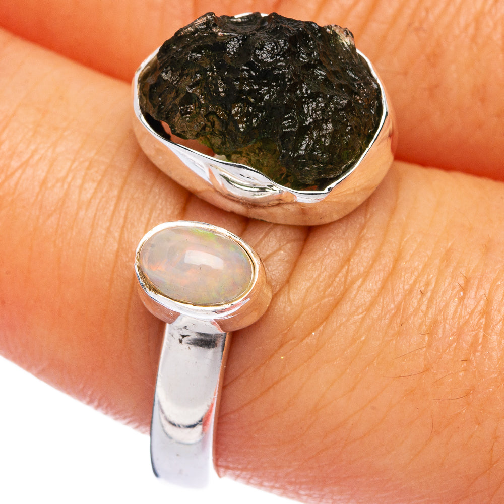 Rare Czech Moldavite, Ethiopian Opal Ring Size 8 Adjustable (925 Sterling Silver) R145586