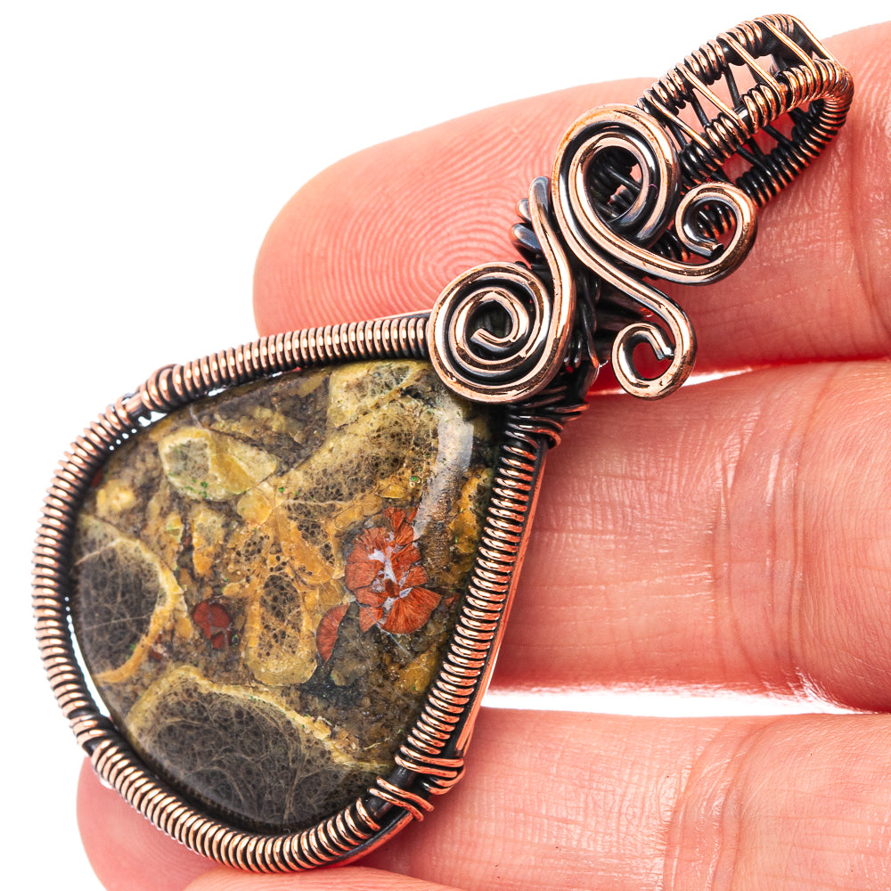 Peanut Obsidian Wire Wrap Pendant 2 1/4" (Oxidized Copper)