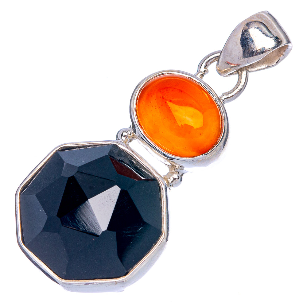 Black Onyx, Carnelian Pendant 1 3/8" (925 Sterling Silver) P40275