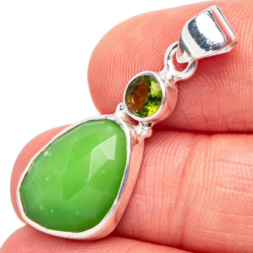 Green Chalcedony, Peridot Pendant 1 3/8" (925 Sterling Silver) P45555