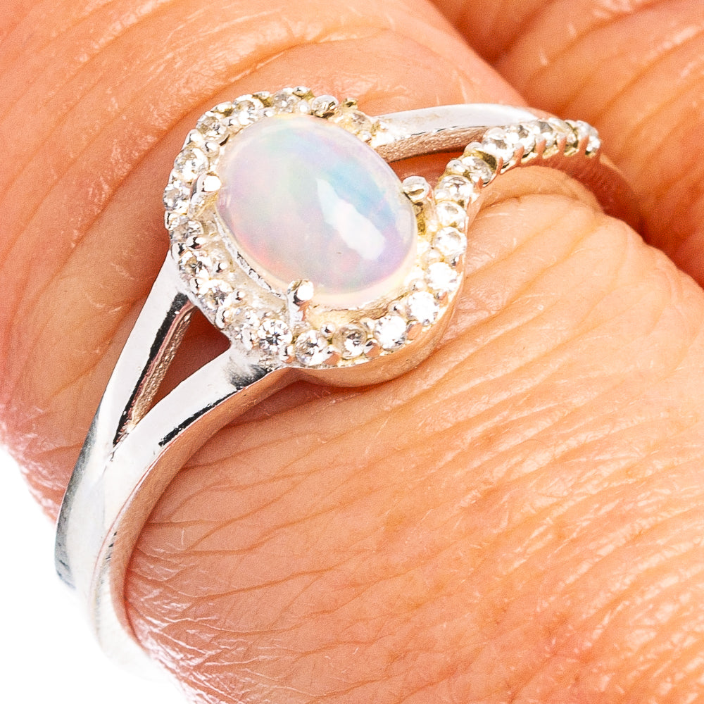 Rare Ethiopian Opal, Cubic Zirconia Ring Size 8 (.925 Sterling Silver)