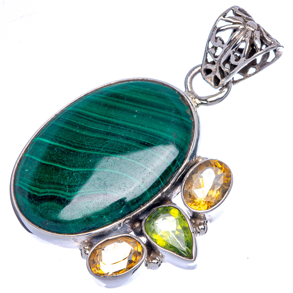 Malachite, Peridot, Citrine Pendant 1 5/8" (925 Sterling Silver) P40072