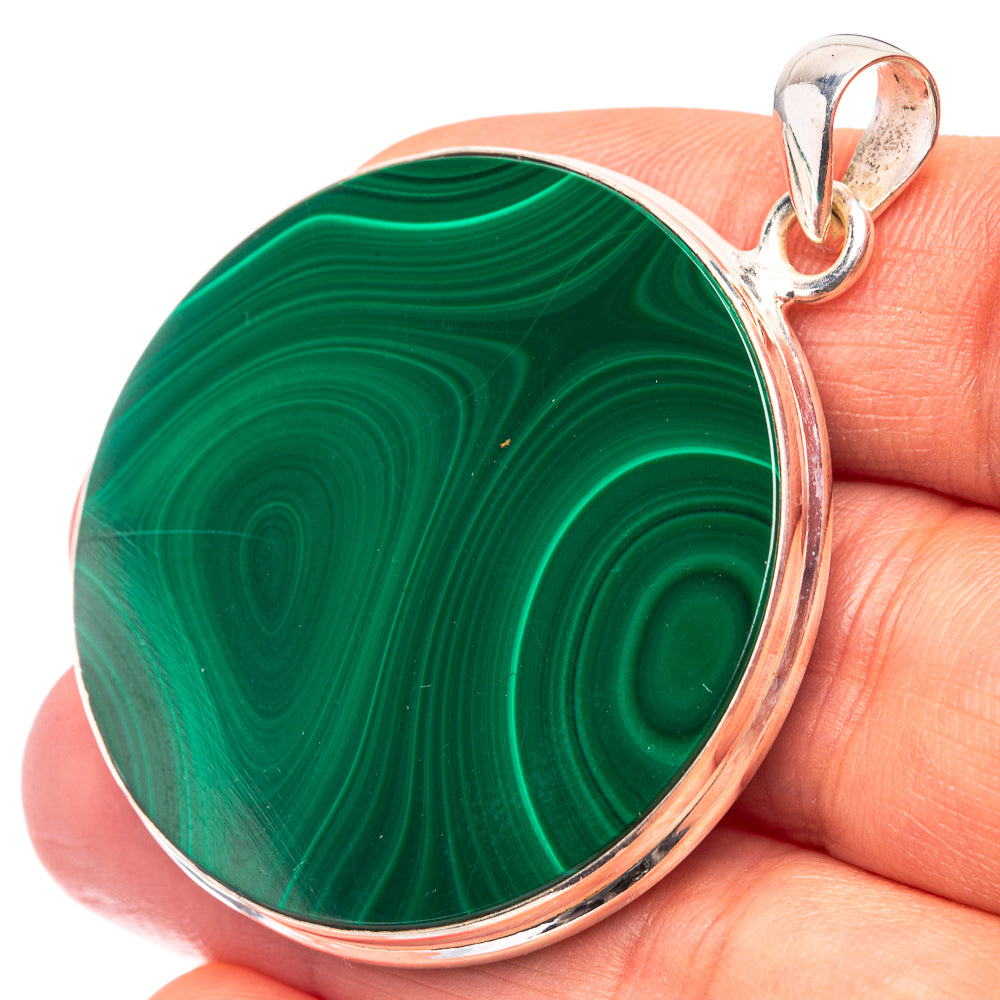 Malachite Coin 925 Sterling Silver Pendant 1 7/8" (925 Sterling Silver) PD38617