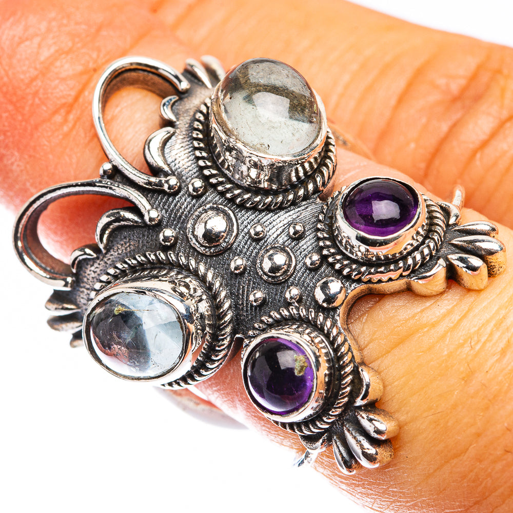 Large Natural Aquamarine, Amethyst Ring Size 6.25 (925 Sterling Silver) R142761