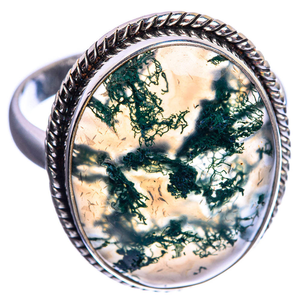 Green Moss Agate 925 Sterling Silver Ring Size 12