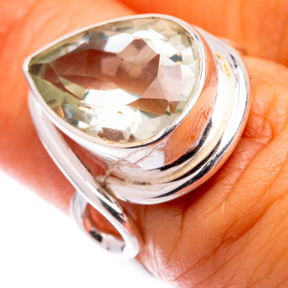 Faceted Green Amethyst Ring Size 5.75 (925 Sterling Silver) R140681