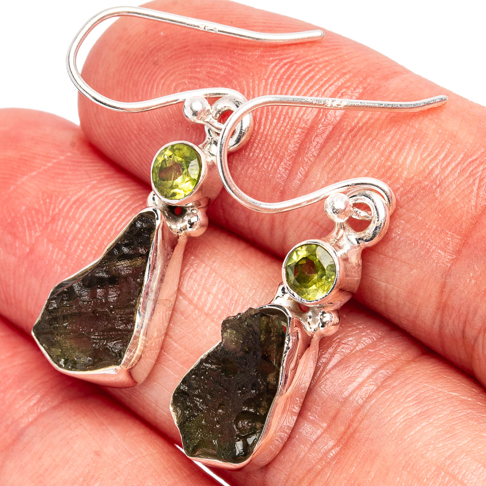Rare Moldavite Earrings 1 3/8" (.925 Sterling Silver)