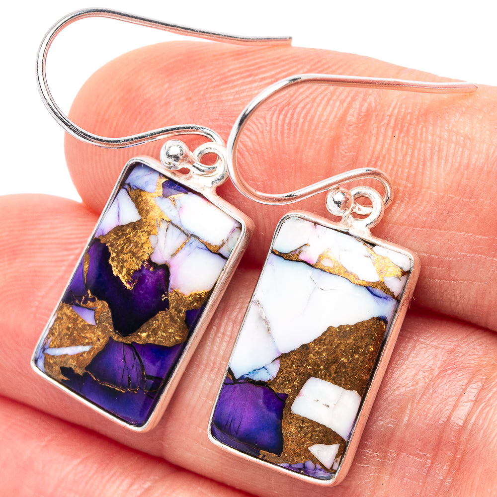 Purple Dahlia Mohave Turquoise Earrings 1 1/4" (.925 Sterling Silver)