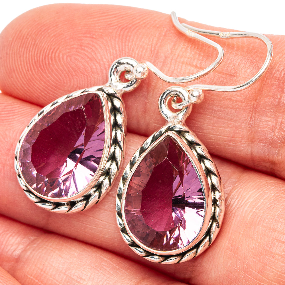 Faceted Alexandrite (Lab.) 925 Sterling Silver Earrings 1 3/8" (925 Sterling Silver) E2180
