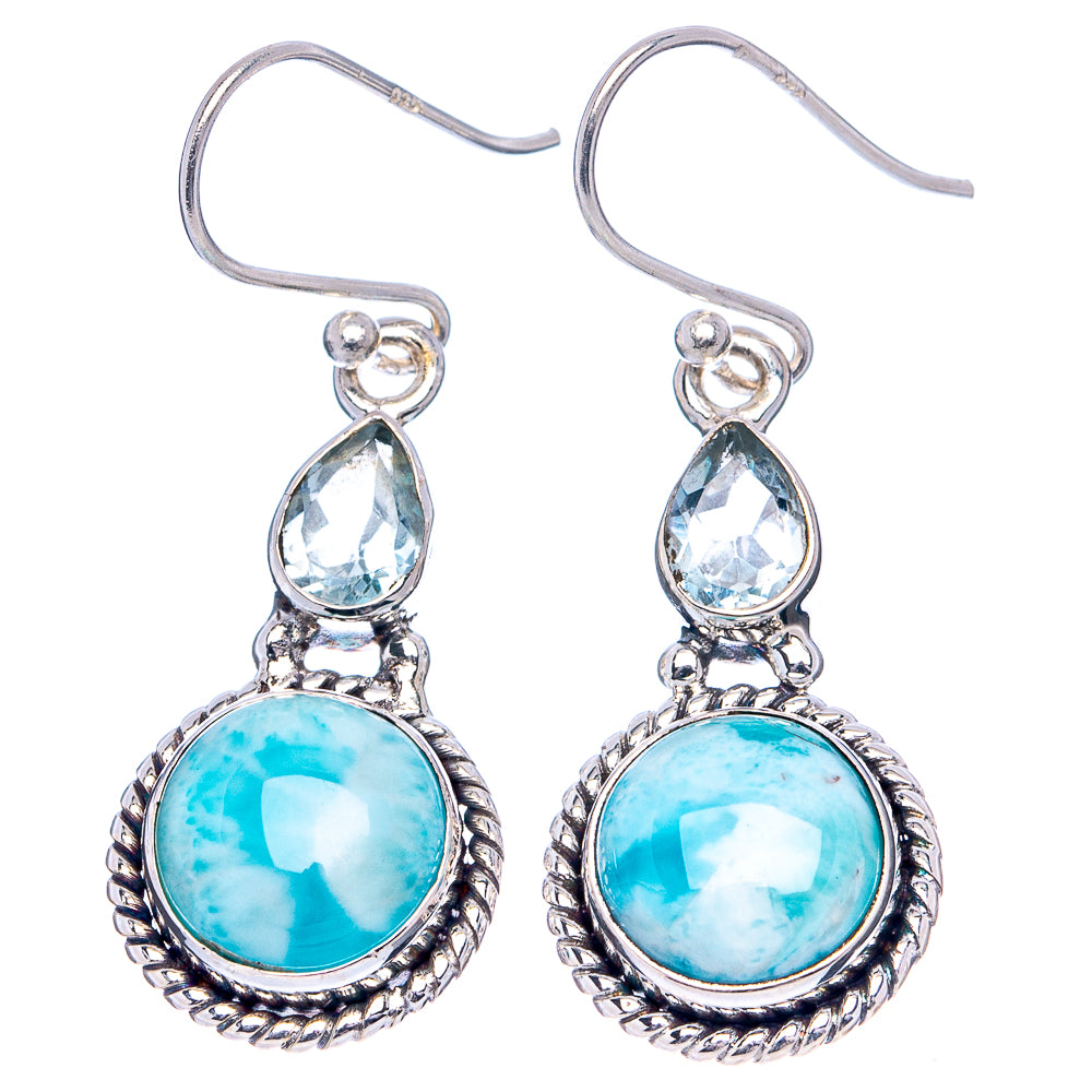 Rare Larimar, Blue Topaz Earrings 1 1/2" (.925 Sterling Silver)