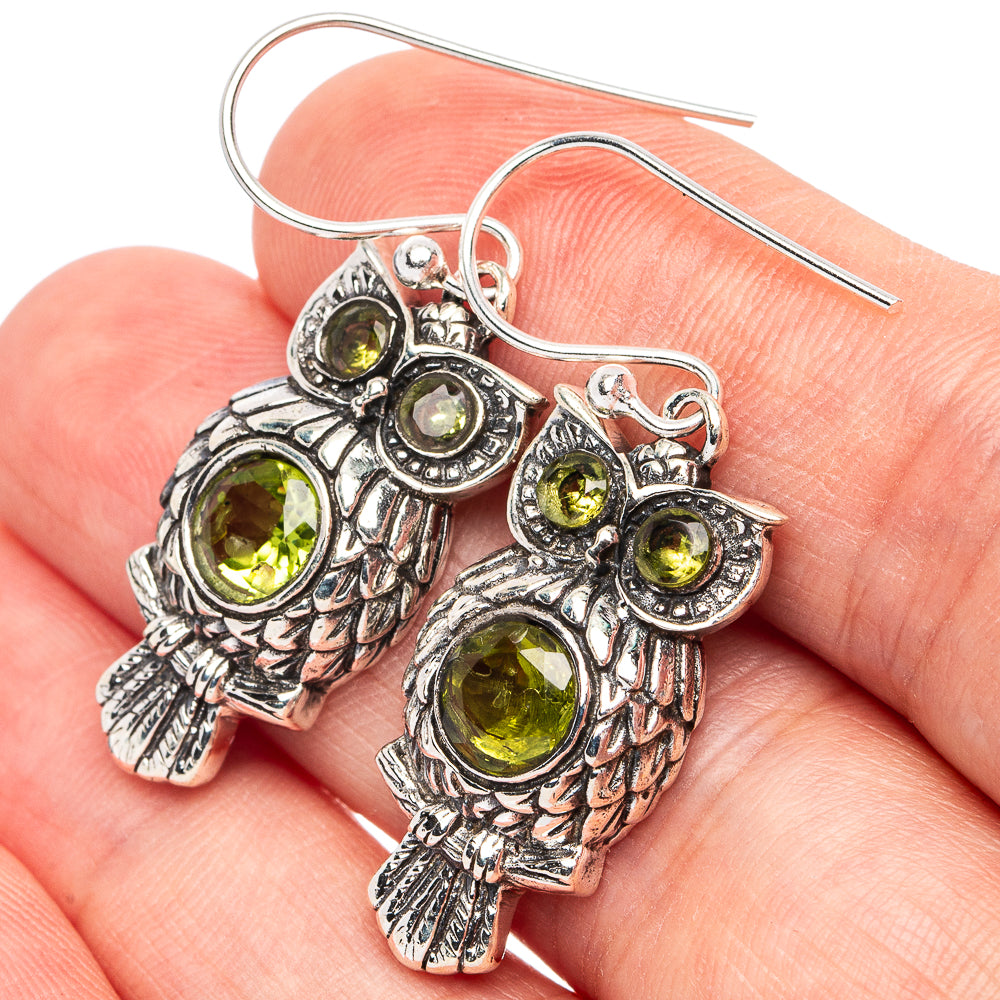 Dainty Peridot Owl Earrings 1 5/8" (925 Sterling Silver) E2885
