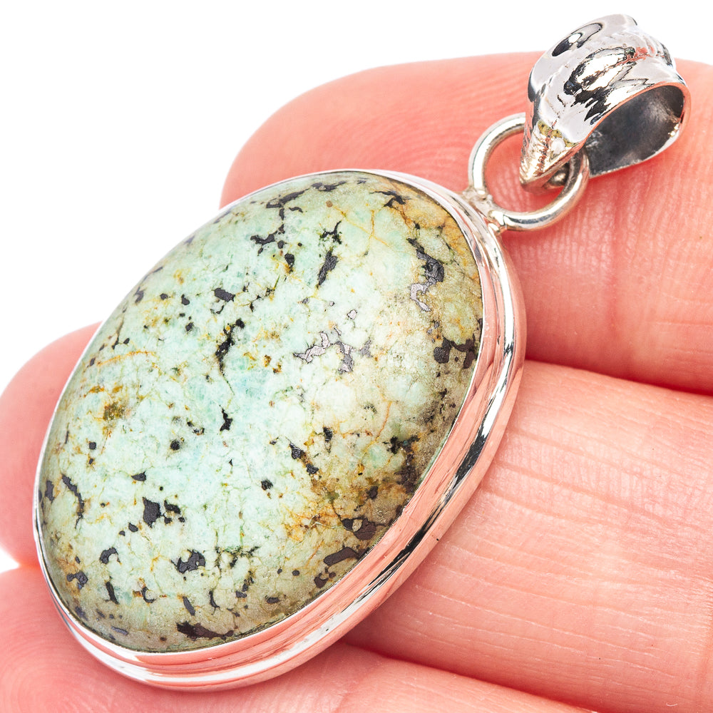 African Turquoise Jasper Pendant 1 5/8" (925 Sterling Silver) P44496