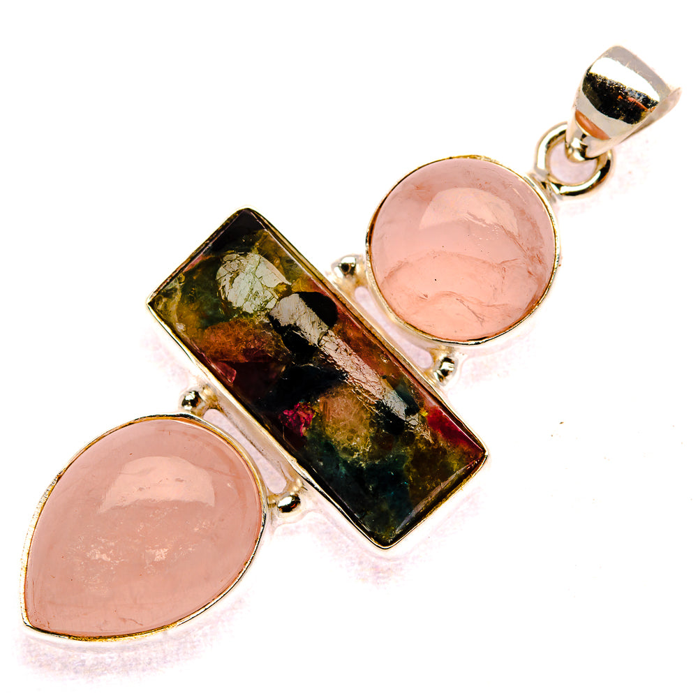 Rose Quartz, Tourmaline Pendant 2" (925 Sterling Silver) PD37942