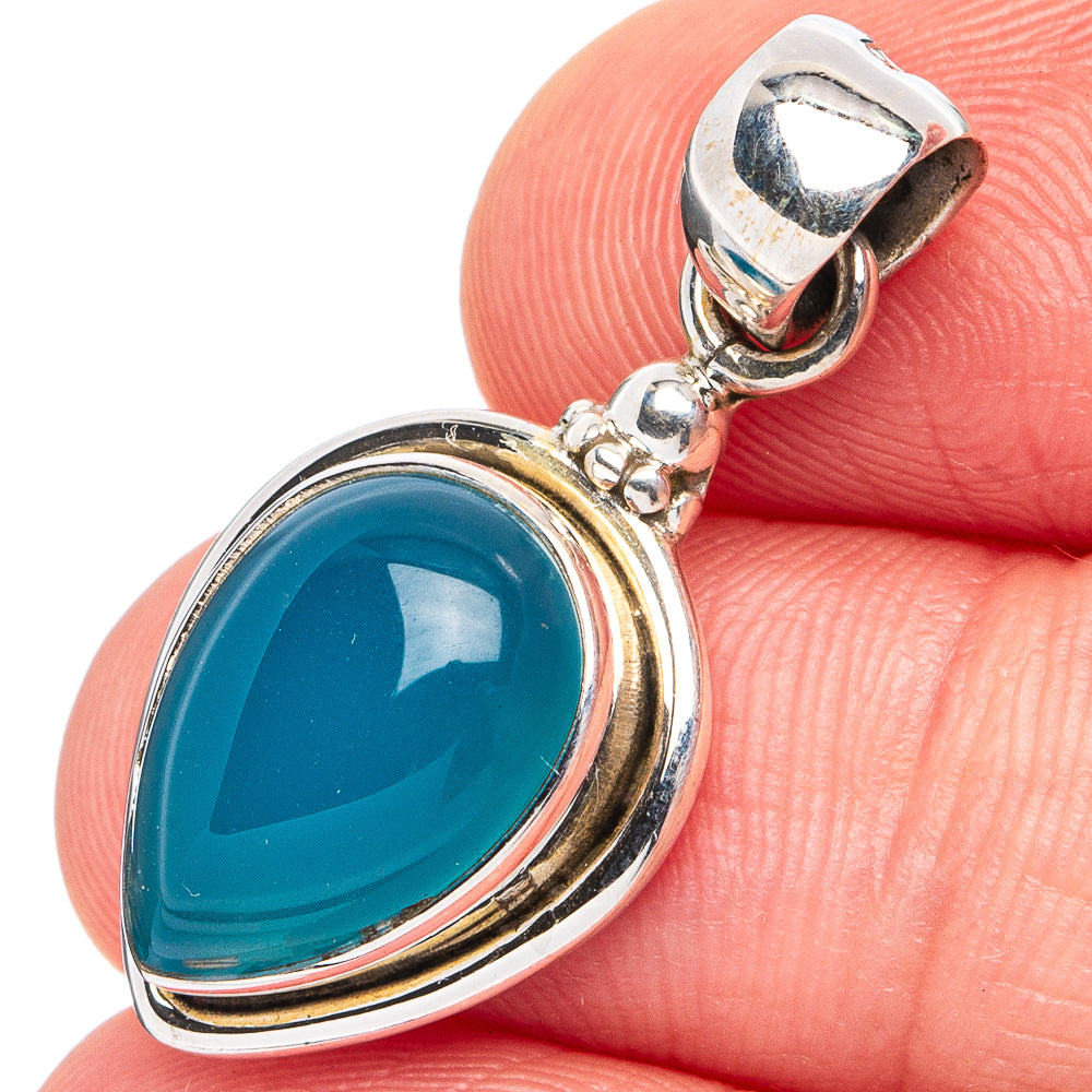 Aqua Chalcedony Pendant 1 1/4" (925 Sterling Silver) P45549
