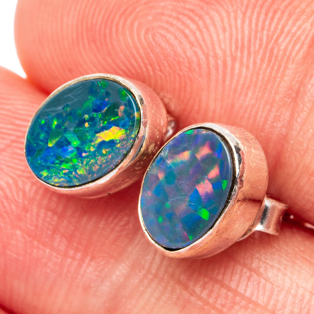 Rare Doublet Opal Earrings 3/8" (925 Sterling Silver) E2598