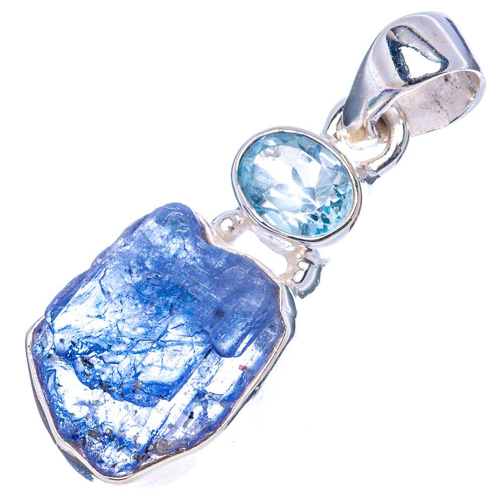 Raw Tanzanite, Blue Topaz Pendant 1 1/4" (.925 Sterling Silver)
