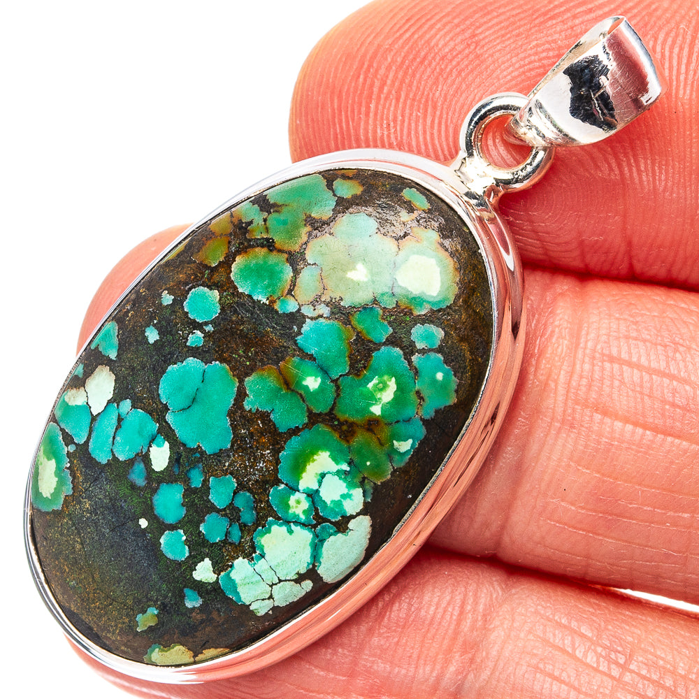 Premium Tibetan Turquoise Pendant 1 5/8" (.925 Sterling Silver)