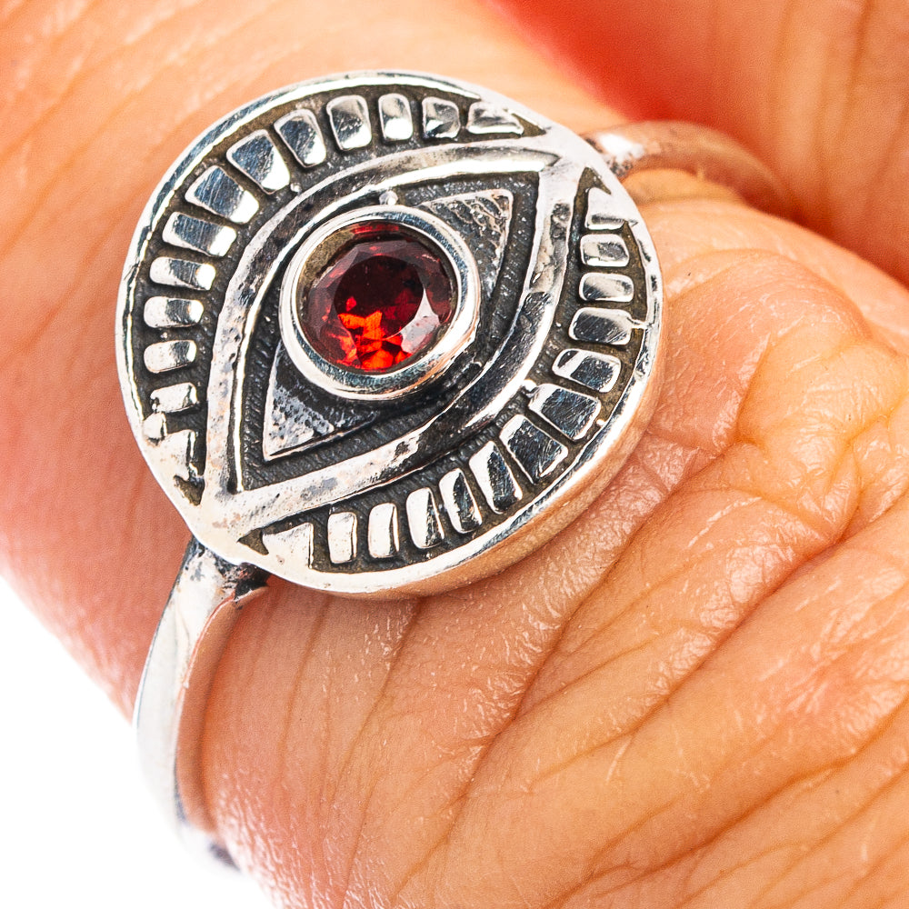 Garnet Eye Dainty Ring Size 6 (.925 Sterling Silver)