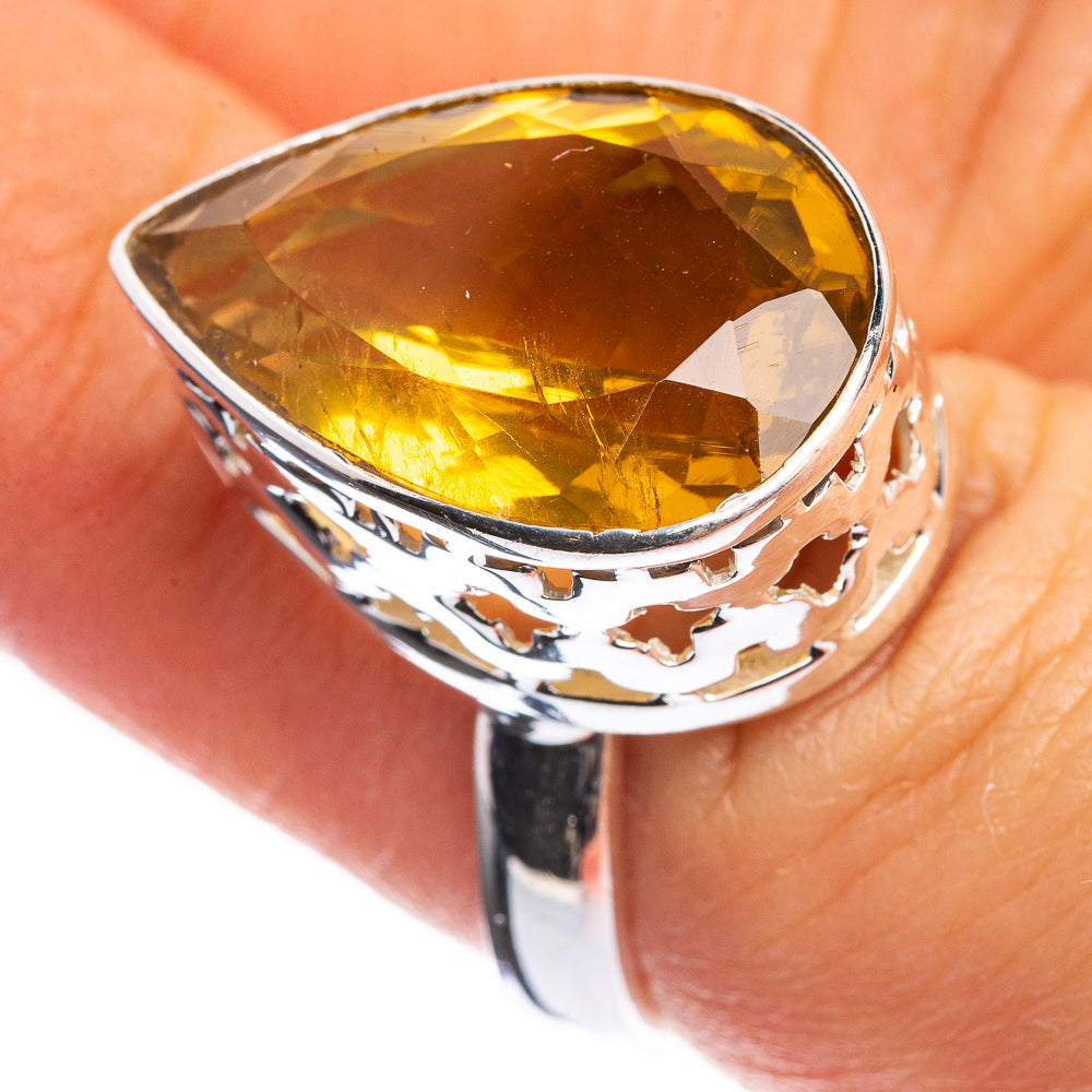 Faceted Citrine 925 Sterling Silver Ring Size 7