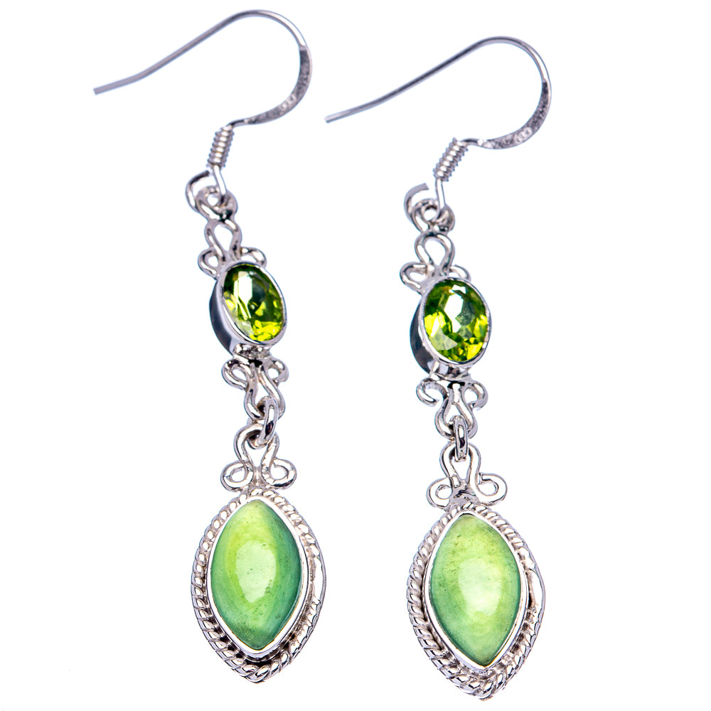 Premium Nephrite Jade, Peridot Earrings 2 1/8" (.925 Sterling Silver)
