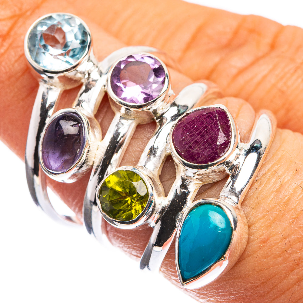 Large Blue Topaz, Tanzanite, Amethyst, Peridot, Ruby, Sleeping Beauty Turquoise Ring Size 6.75 (925 Sterling Silver) R143205