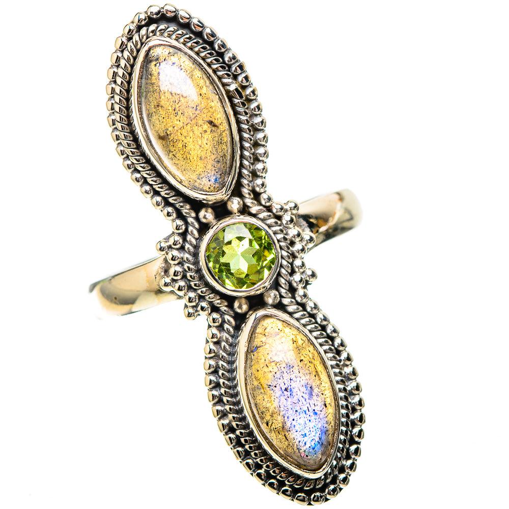 Large Labradorite, Peridot Ring Size 9 (925 Sterling Silver) RING138009