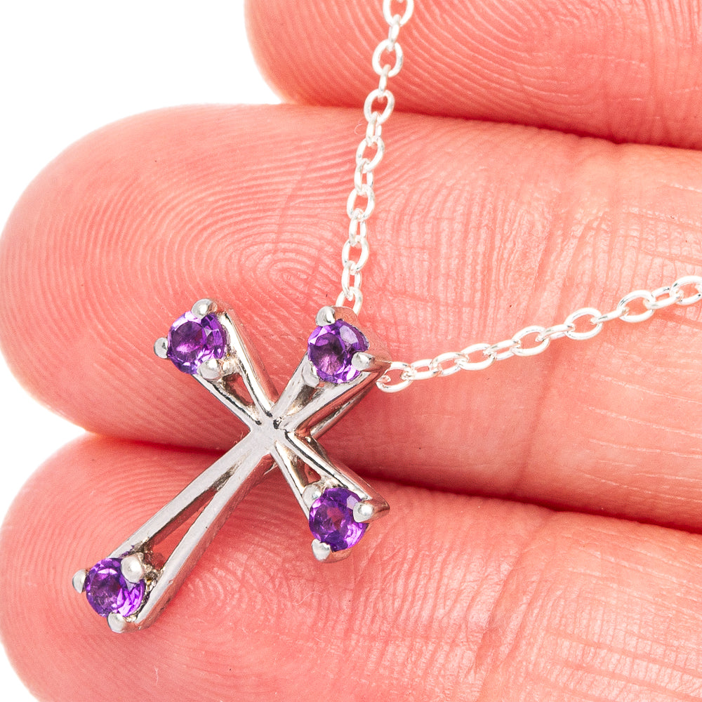 Faceted Amethyst Cross Necklace 18" (925 Sterling Silver) N90048