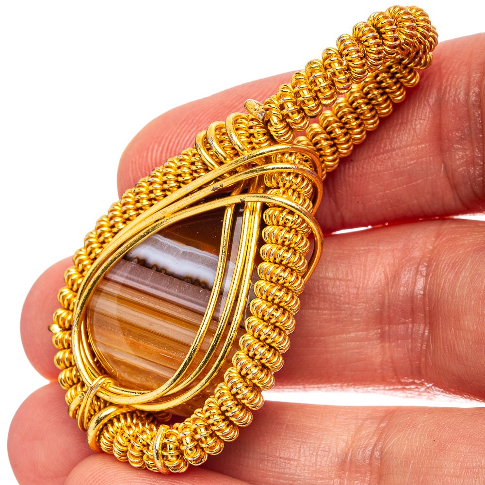 Banded Agate Wire Wrap Pendant 2 1/8" (Gold Plated)