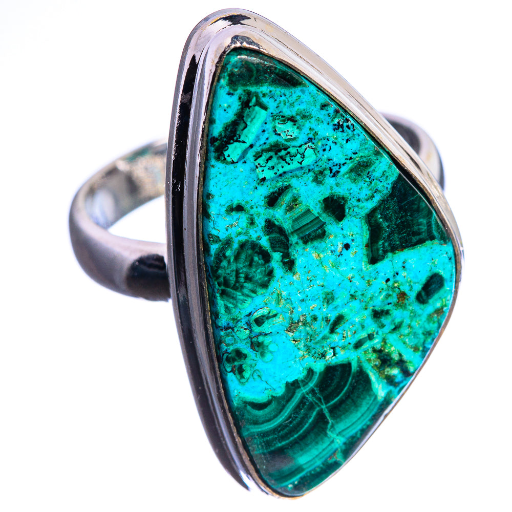Malachite In Chrysocolla 925 Sterling Silver Ring Size 7.5