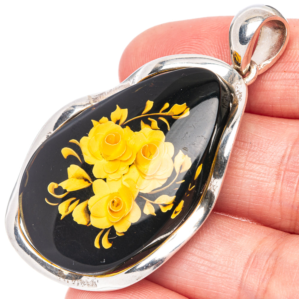 Anasilvercos Baltic Amber Cameo Pendant 2 1/8" (925 Sterlnig Silver)