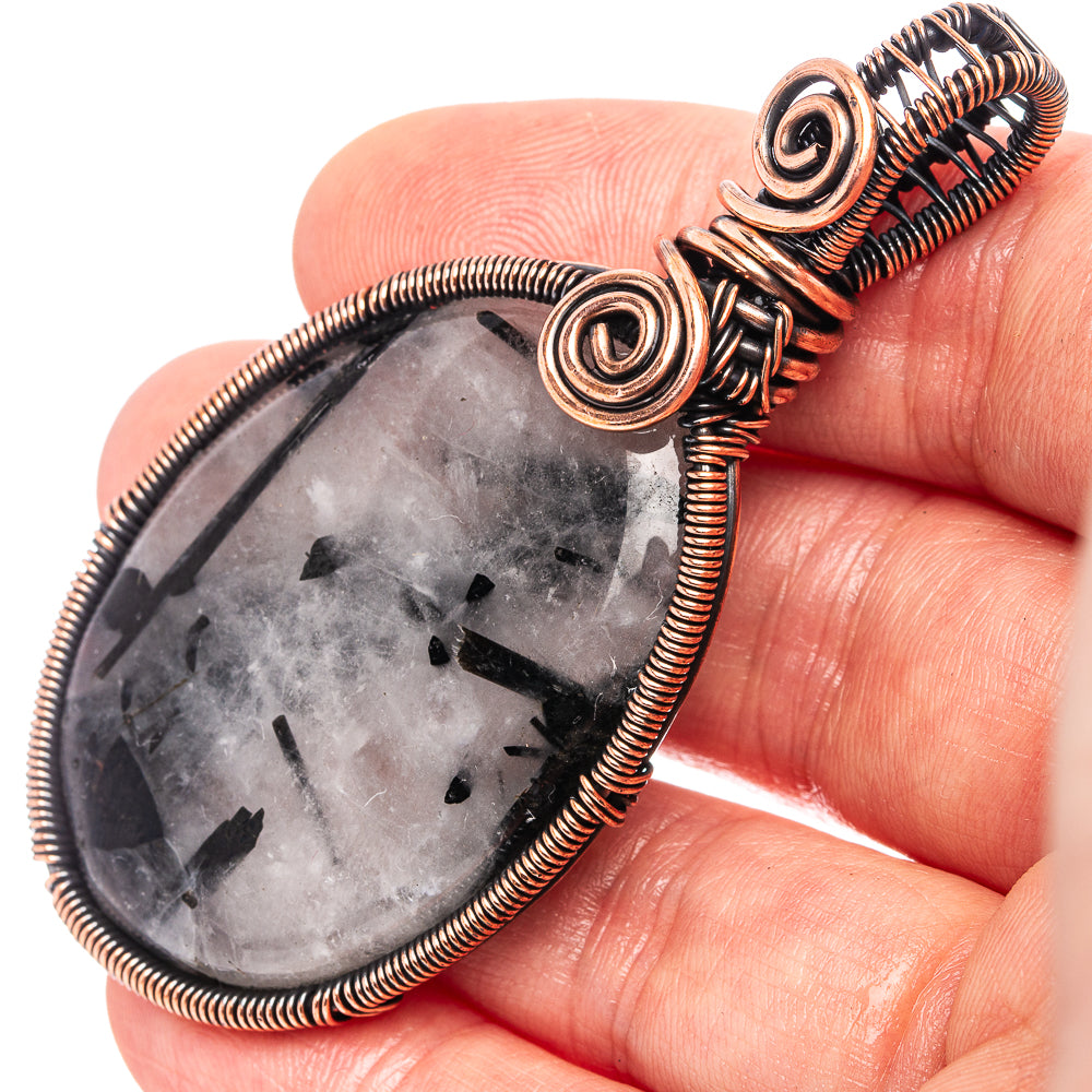 Tourmalinated Quartz Wire Wrap Pendant 2 5/8" (Oxidized Copper)