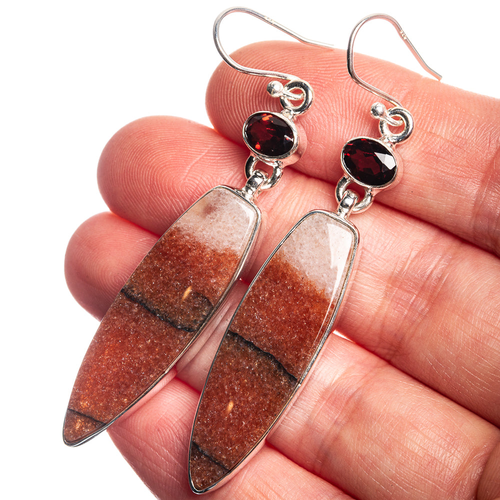 Sunstone, Garnet 925 Sterling Silver Earrings 2 1/2"