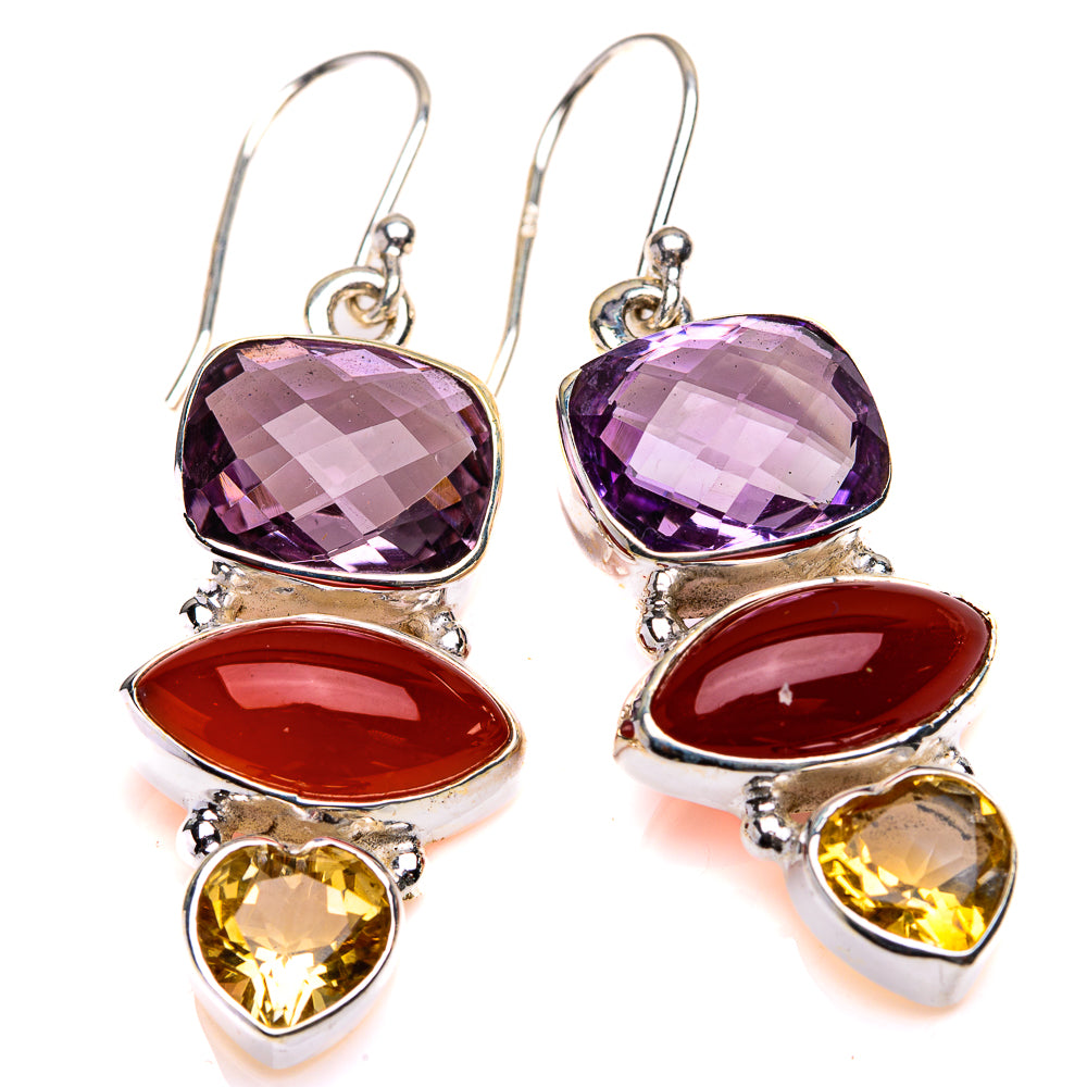 Amethyst, Carnelian, Citrine Earrings 1 3/4" (925 Sterling Silver) EARR432136