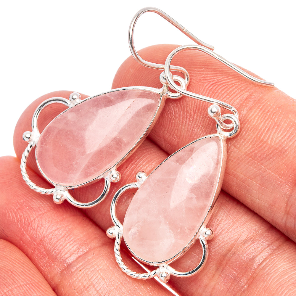 Rose Quartz Earrings 1 5/8" (925 Sterling Silver) E1852