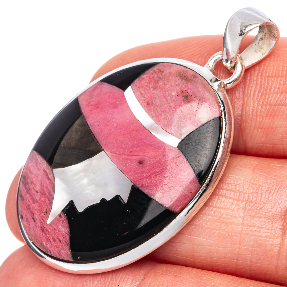 Mother of Pearl Inlay Lady in Hat Pendant 1 5/8" (925 Sterling Silver) P41591