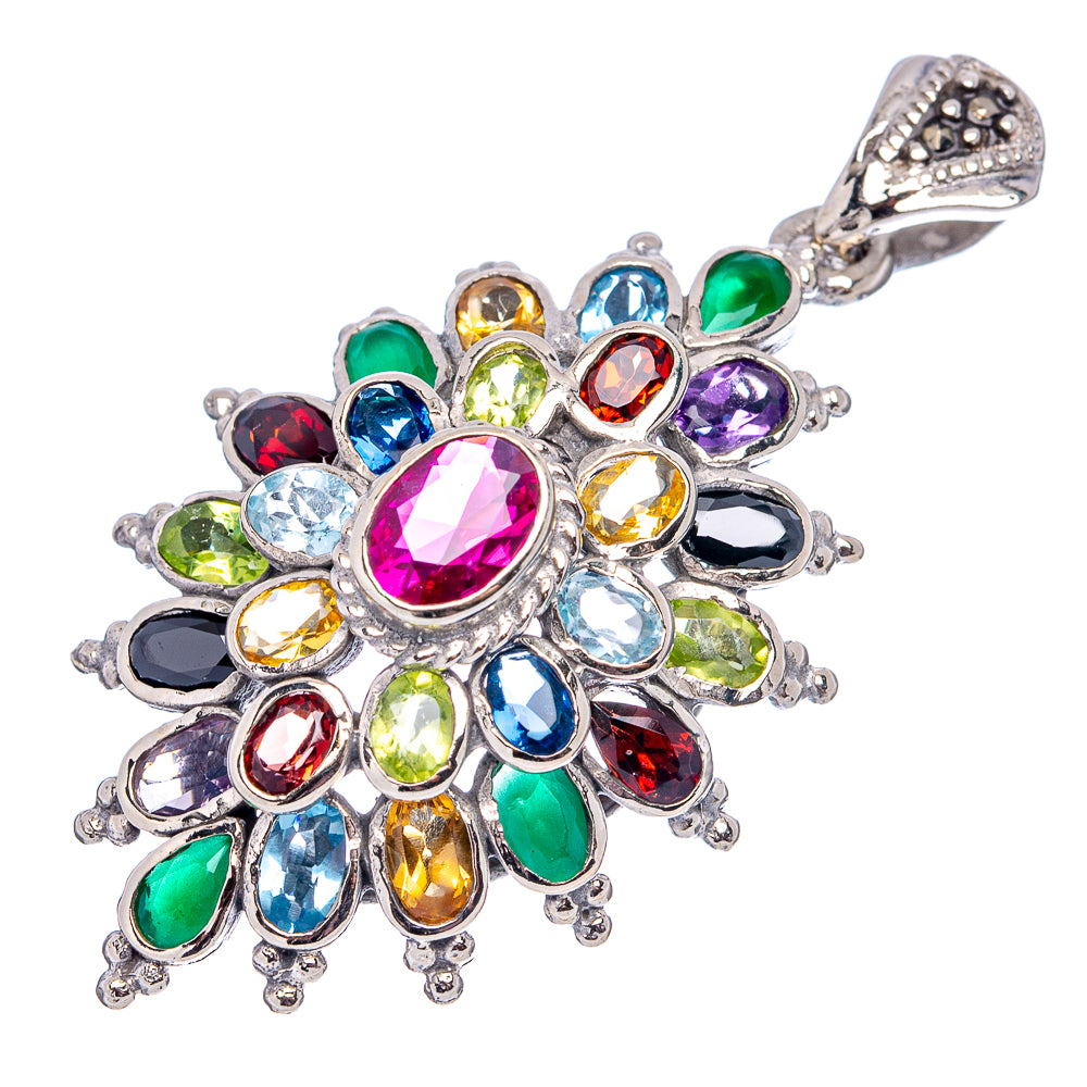 Ruby, Kyanite, Blue Topaz, Garnet, Citrine, Green Onyx Pendant 1 7/8" (.925 Sterling Silver)