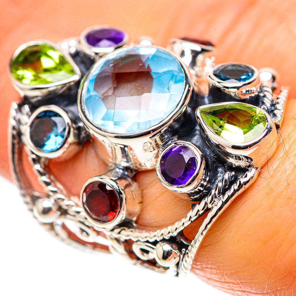 Signature Blue Topaz, Peridot, Amethyst, Garnet Ring Size 7.25 (925 Sterling Silver) RING138315