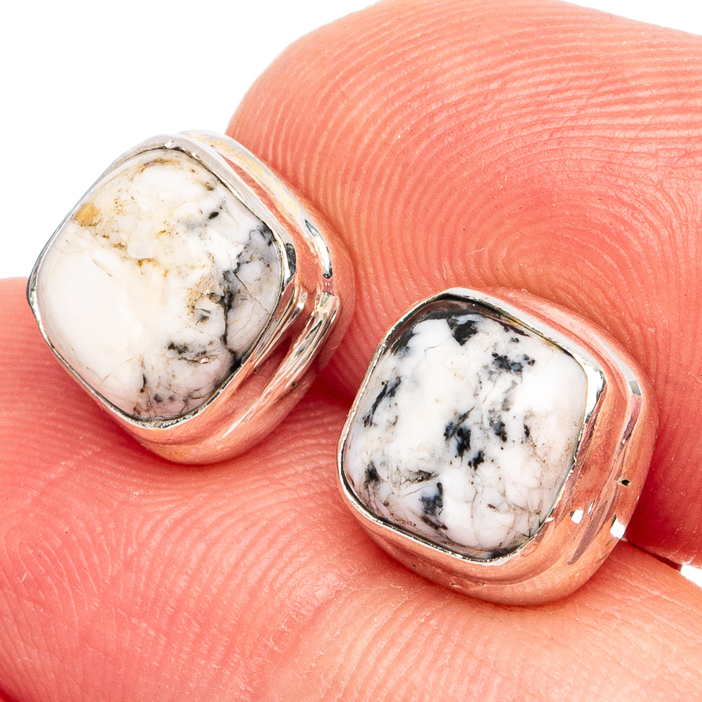 White Buffalo Turquoise Earrings 3/8" (925 Sterling Silver) E2759