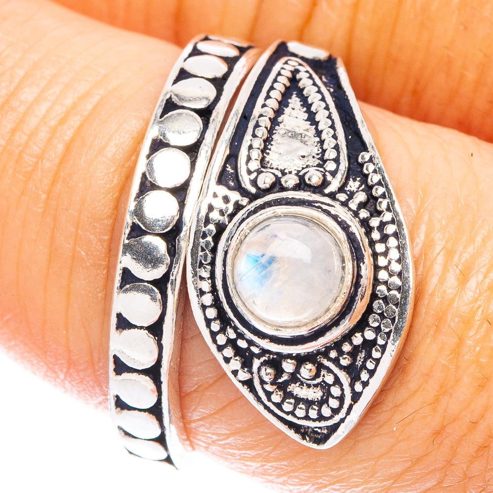 Rainbow Moonstone Dainty Ring Size 7 Adjustable (925 Sterling Silver) R5232
