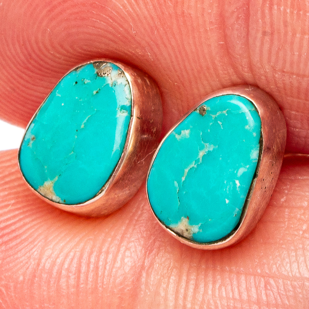 Rare Kingman Turquoise Earrings 3/8" (.925 Sterling Silver)