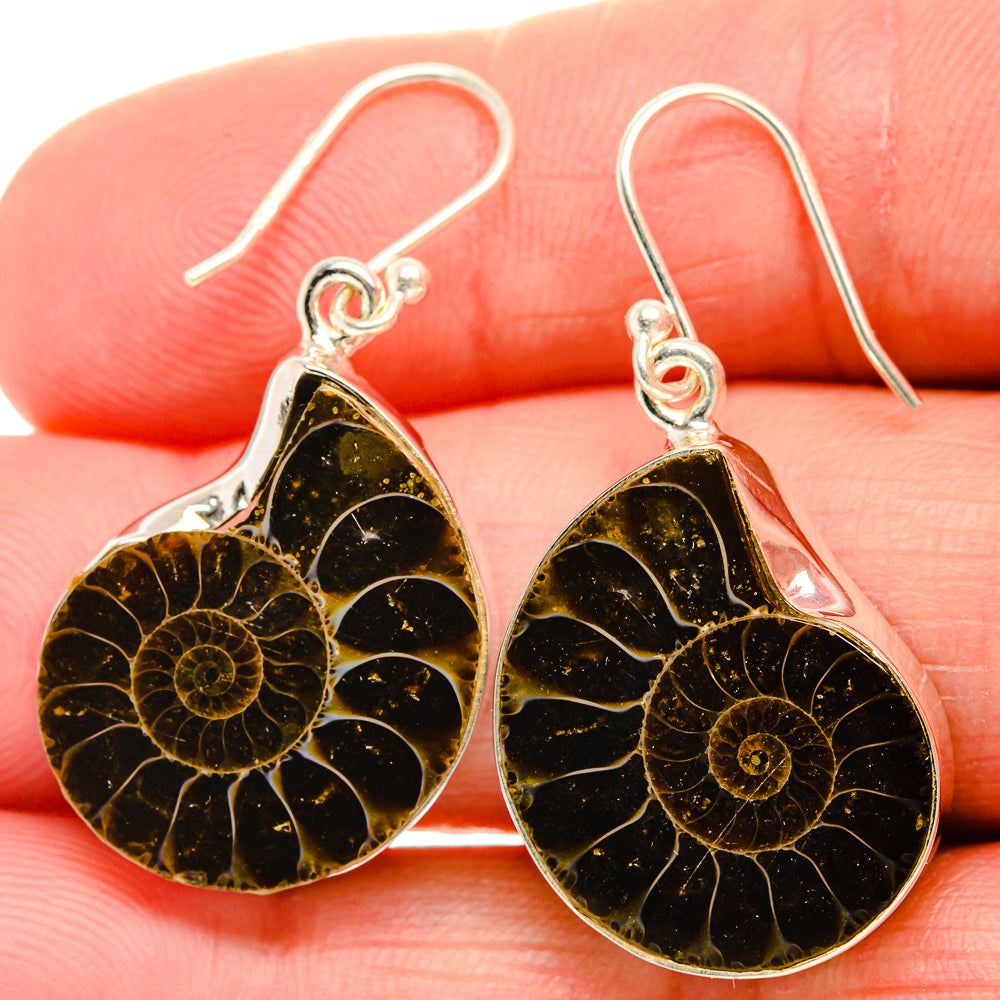 Ammonite Fossil Earrings 1 1/2" (925 Sterling Silver) EARR432097