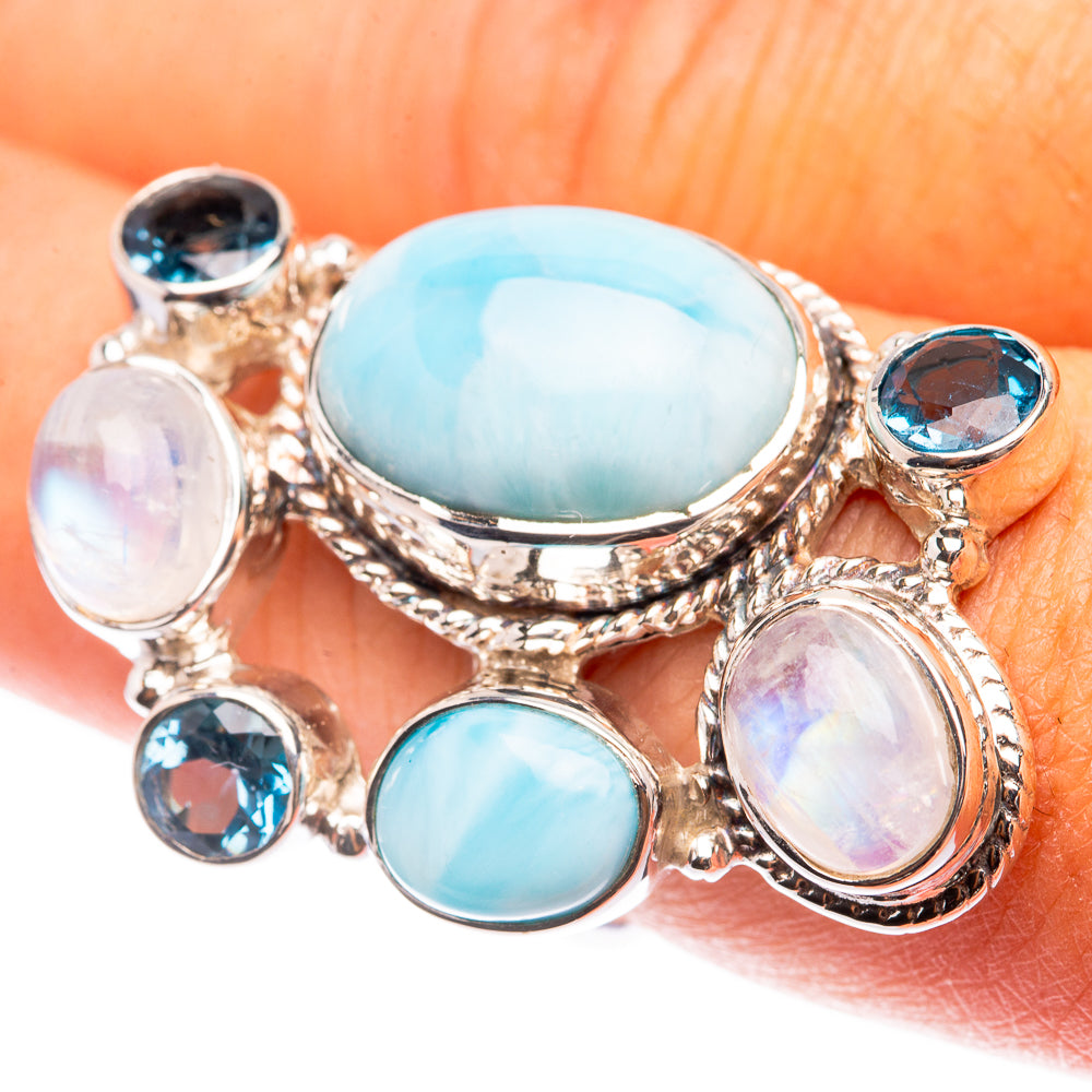 Signature Larimar, Rainbow Moonstone, Blue Topaz Ring Size 7 (925 Sterling Silver) R141686