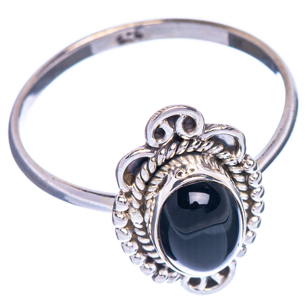 Black Onyx Dainty Ring Size 8.5 (925 Sterling Silver) R147214