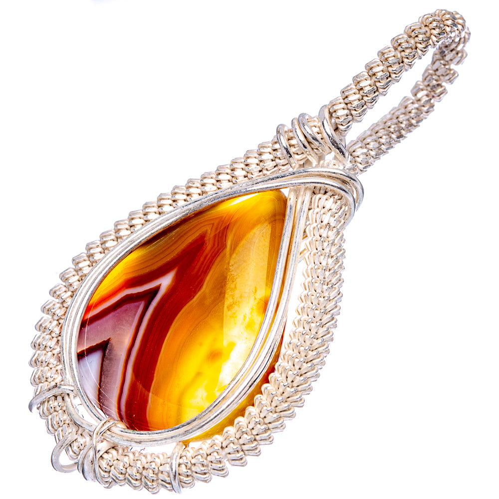 Banded Agate Wire Wrap Pendant 2 3/8" (Silver Plated)