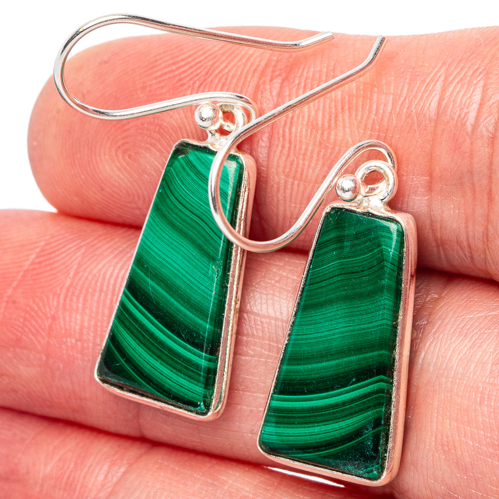 Malachite Earrings 1 1/2" (.925 Sterling Silver)