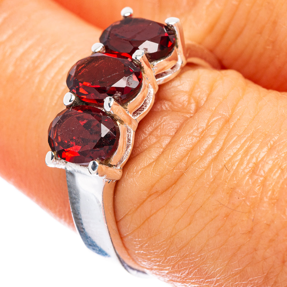 Garnet Dainty Ring Size 7.5 (925 Sterling Silver) R5193