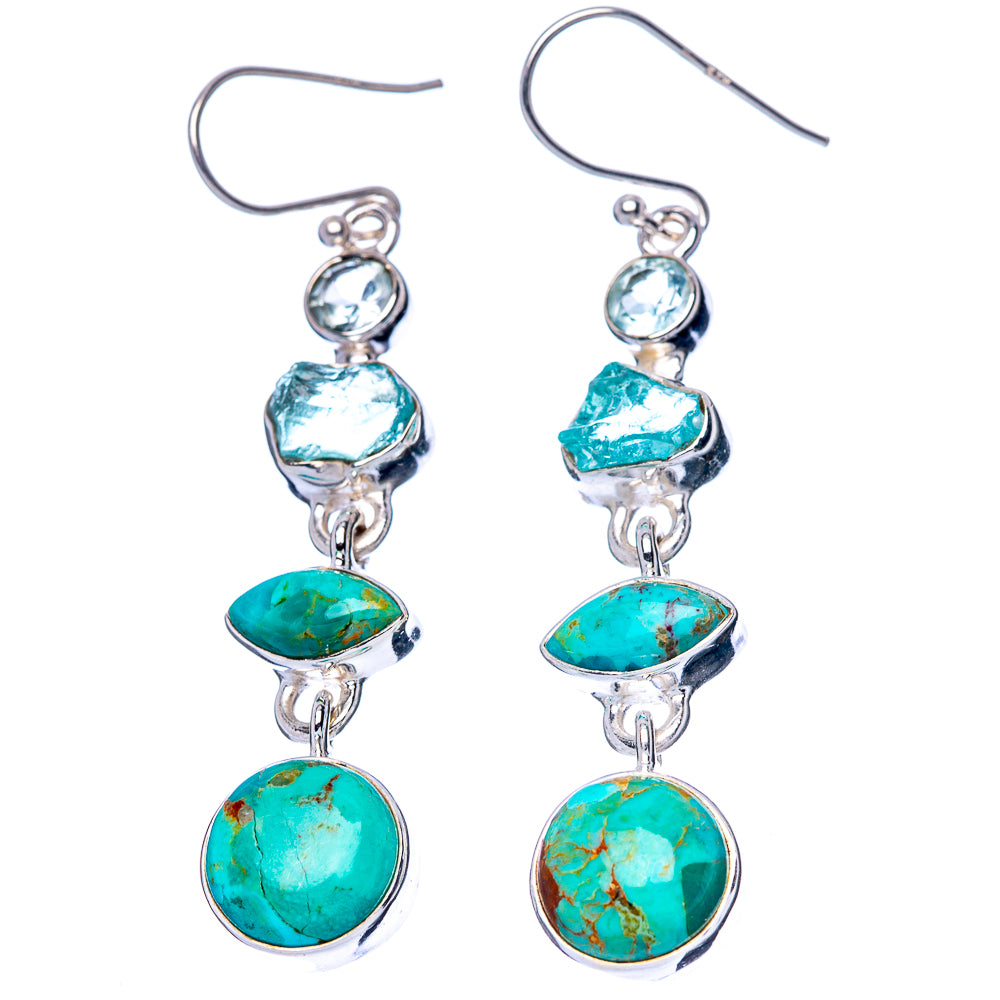 Premium Kingman Turquoise, Apatite, Blue Topaz Earrings 2 1/4" (925 Sterling Silver) E1671