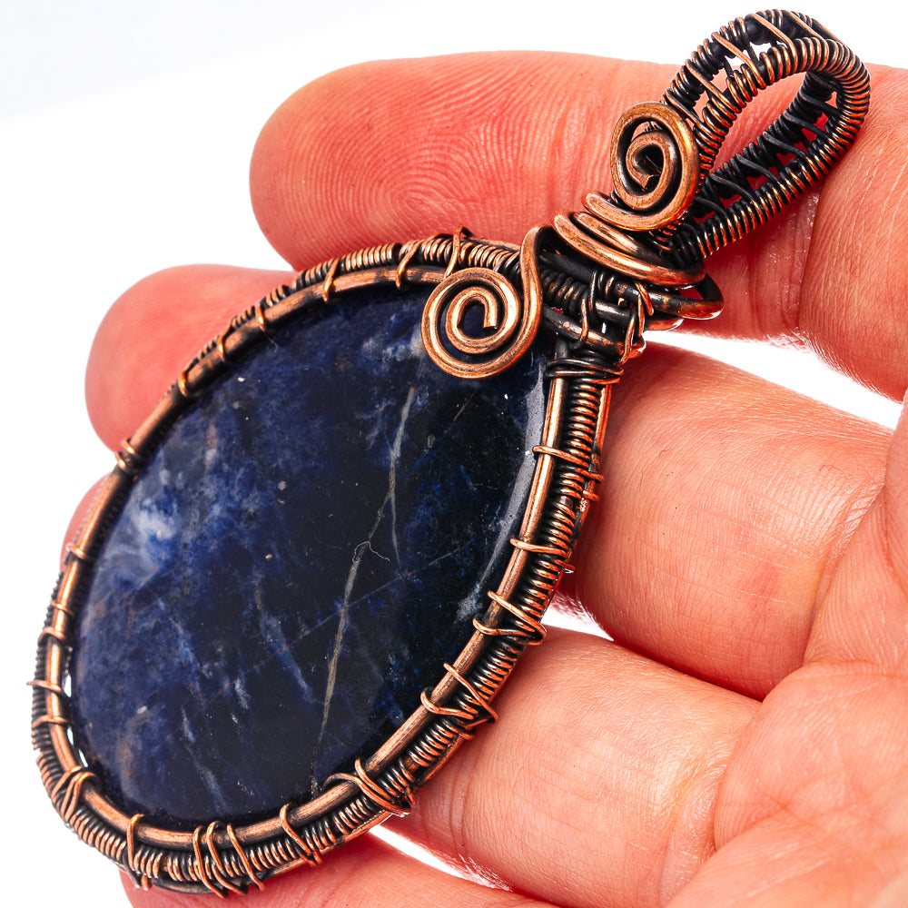 Sodalite Wire Wrap Pendant 2 3/4" (Oxidized Copper)
